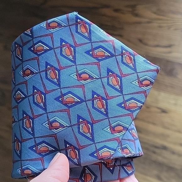 Christian Dior Monsieur Vintage All Silk Blue Gray Geometrical Abstract Necktie - Picture 10 of 10
